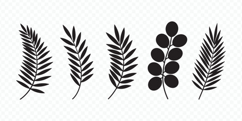Tropical Plant Foliage Black Shapes Vector