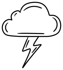 Stormy Weather Cloud with Lightning Hand Drawn Sketch Line Art Clip Art