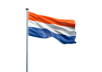 Waving netherlands flag on pole on transparent background, PNG