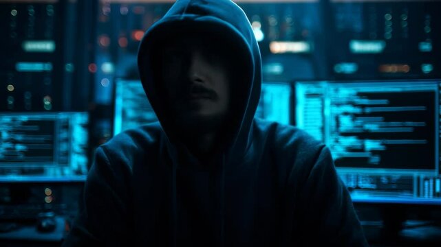 Silhouetted Coder in Hooded Sweatshirt
