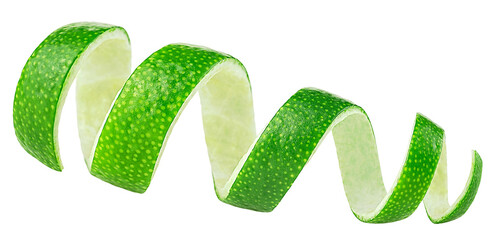 Single fresh lime peel isolated on a white background. Lime fruit skin.