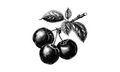 Botanical plum tree illustration, vector illustration, orchard plants, spring blossoms, fruit tree flowers, garden elements, natural flora, artistic plant sketch.