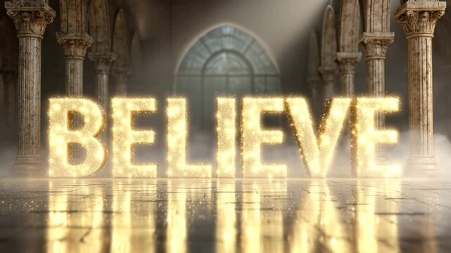 Believe Message Illuminated in Dreamy Temple

