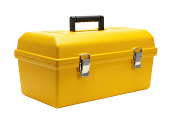 Isolated Bright Yellow Plastic Toolbox with Metal Latches