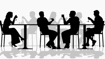 Silhouette of people at tables drinking wine and dining in a restaurant with shadows on the floor | eps vectors