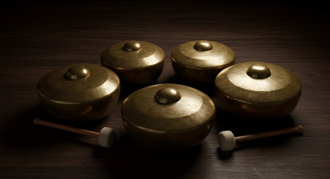 Kulintang ensemble with mallets on wood