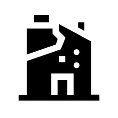 Icon of a damaged building to signify destruction or disrepair