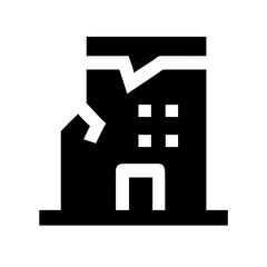 Icon of a damaged building to signify destruction or disrepair