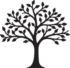 Obraz premium Minimalist Tree IllustrationBlack Silhouette Nature ArtTree of Life Vector
