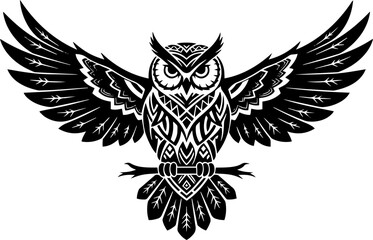 Obraz premium Ornate Owl with Spread Wings: Tribal Style Vector Illustration