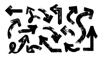 Brush stroke set of black arrows. Hand Drawn elements vector collection. Doodle symbols decorative element design illustration