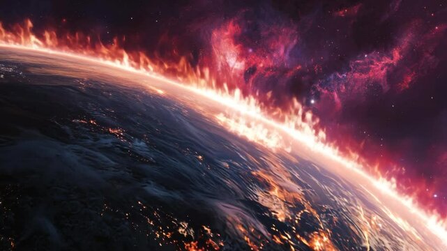 Fiery Earth from Space During Disaster
