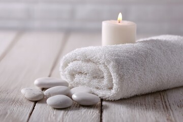 White spa objects on light wood