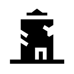 Icon of a damaged building to signify destruction or disrepair