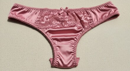 elegant pink satin and lace women lingerie underwear on neutral background minimalistic style