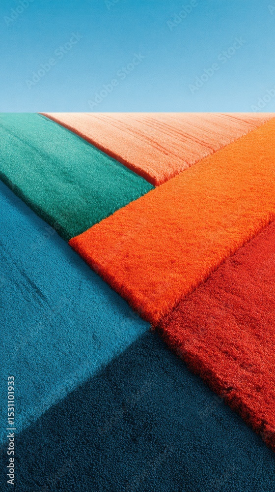 Poster abstract aerial view of geometric agricultural fields with vibrant color blocks symbolizing efficien