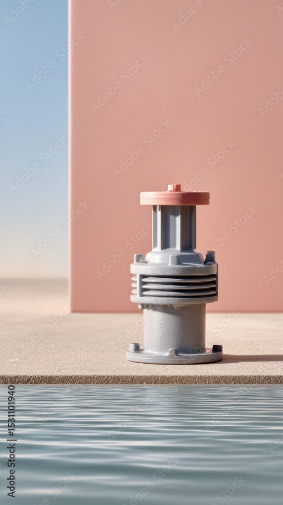 Poster modern sump pump station in minimalistic setting with water surface and soft pastel background for p