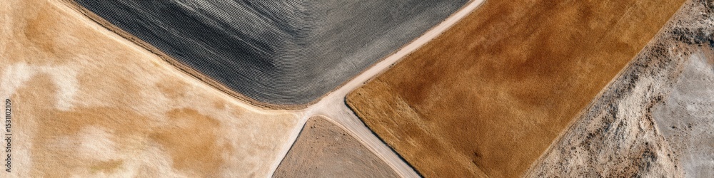 Poster abstract aerial view of geometric wheat fields with grass zones highlighting sustainable farming and