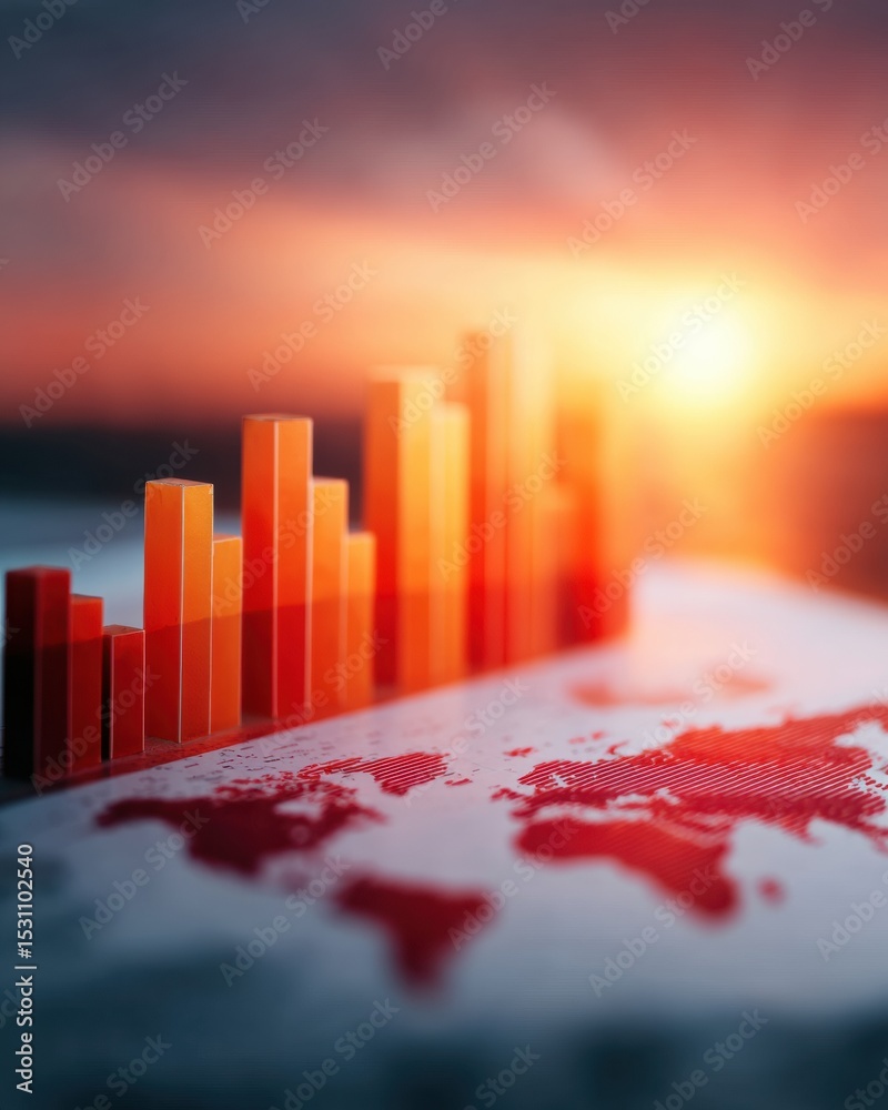 Poster Modern Business Innovation with Trade Tariffs Bar Graph on World Map Overlay Showing Global Commerce Trends and Economic Forecasting Analytics