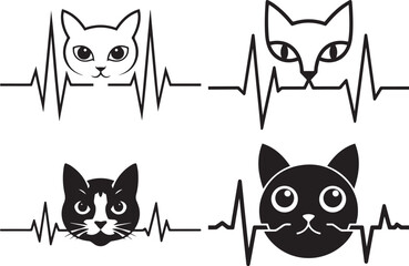 Cat Heartbeat Pulse Line Vector Graphic Art