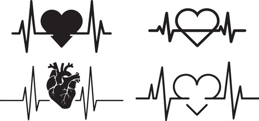 Heartbeat Pulse Line with Medical and Love Hearts