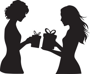 Global Friends Sharing Gifts Vector Silhouette Art