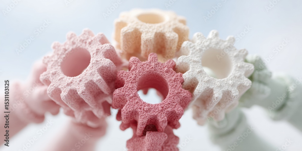 Poster modern strategic partnership concept with interlocking textured gears and hands symbolizing teamwork