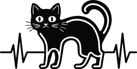 Cute Kitty Face Heart Rhythm Silhouette Set