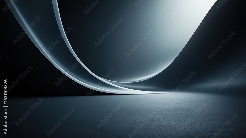 Wall mural abstract curves of light creating shadows on dark background