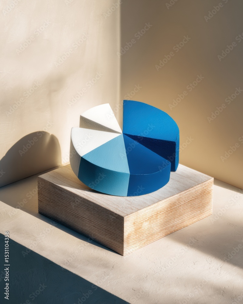Aufkleber modern investment allocation display three-dimensional pie chart on wooden pedestal with clear propo