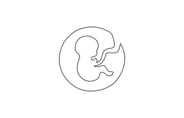 Baby embryo in womb, fetus one art line continuous drawing. Silhouette cute unborn fetus child on mother womb in minimalism, .one line drawing of baby fetus in mother's stomach in gestational age.