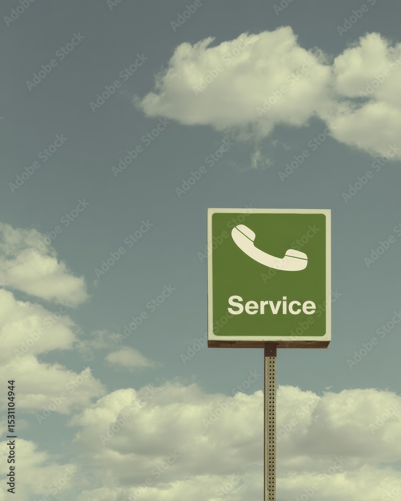 Poster product recall highway service sign with telephone icon against cloudy sky - modern consumer support