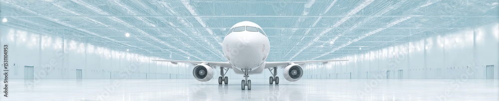 Poster modern aviation maintenance aircraft technicians installing reverse engine component in high-tech ha