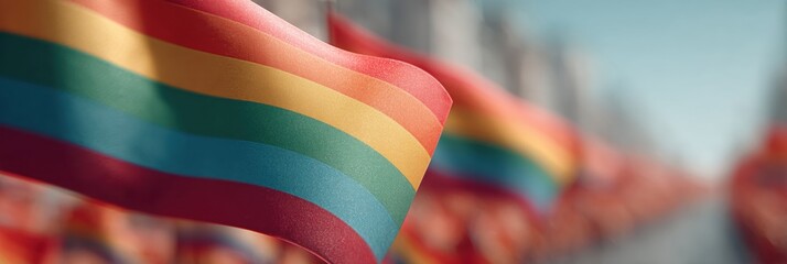 Vibrant Pride March Rainbow Flags Waving in Supportive LGBTQ Community Rally - Inclusivity Campaign and Social Solidarity Concept for Modern Activism