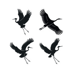 Obraz premium Four black silhouettes of cranes in flight