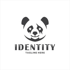 Simple Minimalist Mad Panda Bear Head Face Logo Design