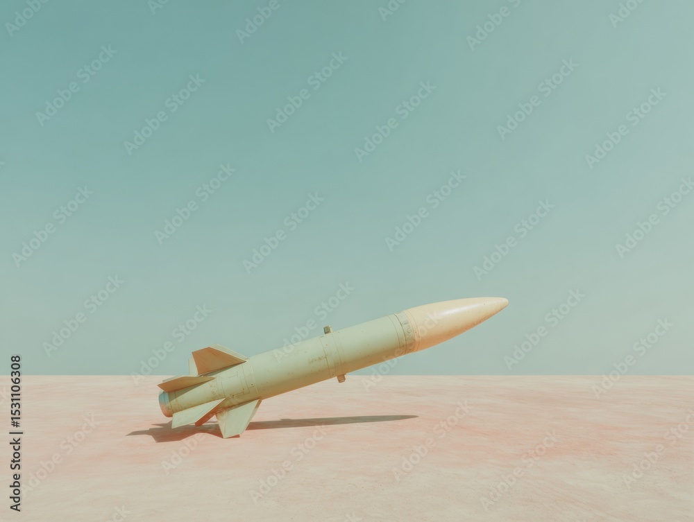 Poster isolated missile defense warhead on plain surface with detailed fins and strategic deterrence concep