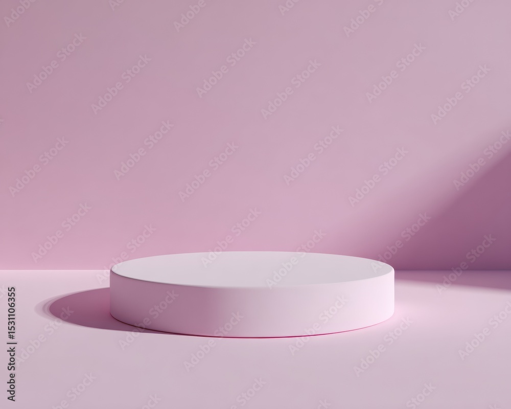 Poster minimalist blush round podium on textured lavender background with soft shadows, bright directional 