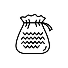 Black Line Icon of Knit Pouch with Drawstring for Cozy Accessory and Gift Themes