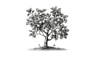 Quince Tree Illustrations, vector illustration, fruit tree artwork, botanical drawing, garden plants, natural design, hand-drawn style, quince fruit sketch, floral art, orchard theme.