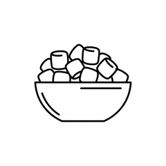Black Line Icon of Marshmallows in Bowl for Sweet Treat and Cozy Dessert Themes