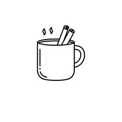 Black Line Icon of Mug with Cinnamon Stick for Warm Beverage and Cozy Drink Themes