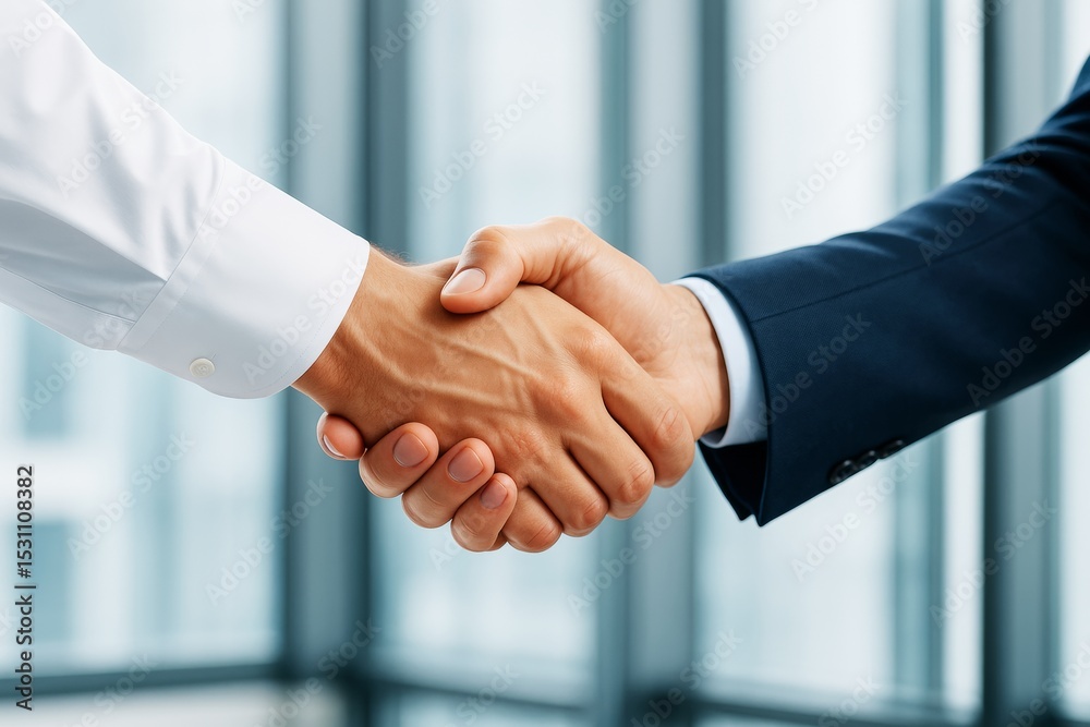 Poster close-up handshake between two business people in formal attire symbolizing agreement or partnership