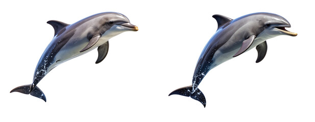 Dolphin performing mid-spin with open mouth, energetic pose, isolated on Transparent Background PNG