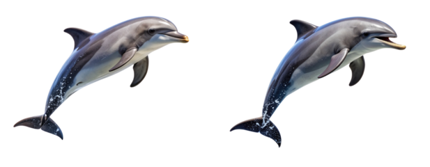 Dolphin performing mid-spin with open mouth, energetic pose, isolated on Transparent Background PNG