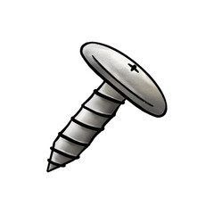 Cartoon screw isolated crayon color illustration, self tapping screw drawing