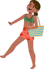 Cheerful Girl with Beach Bag