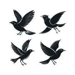 Obraz premium Four black silhouette lark birds in flight vector illustration