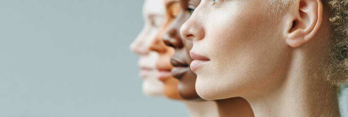 Diverse Skin Tone Women Side Profiles Highlighting Natural Facial Features for Inclusive Beauty Marketing and Modern Diversity Branding Trends