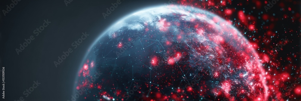 Aufkleber futuristic crypto culture earth with digital network grid and cryptocurrency icons showing global bl